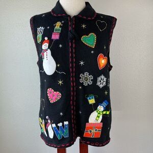 NWT Reference Point Full Zip Sleeveless Christmas Sweater Size M